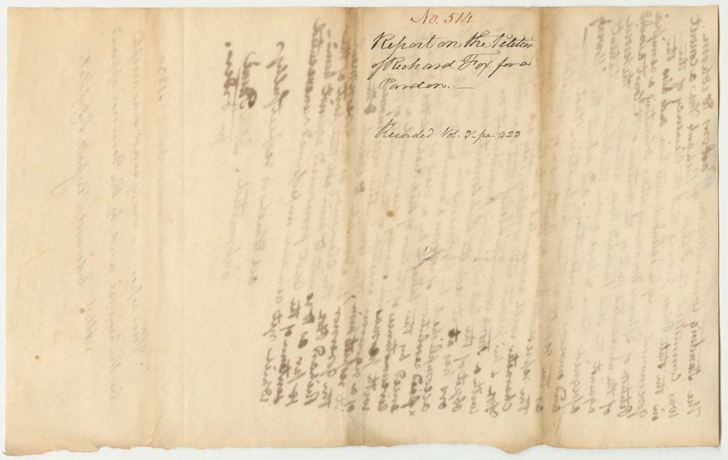 Miniature of Report 514: Report on the Petition of Richard Fox for a Pardon