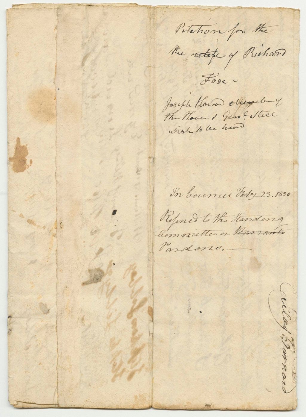 Miniature of Petition for the Relief of Richard Fox