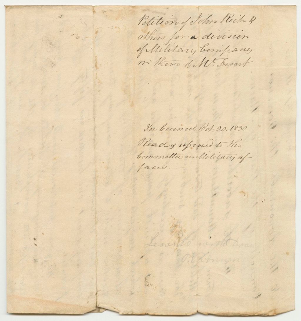 Miniature of Petition of John Rich and Others for a Division of the Military Company in Mt. Desert
