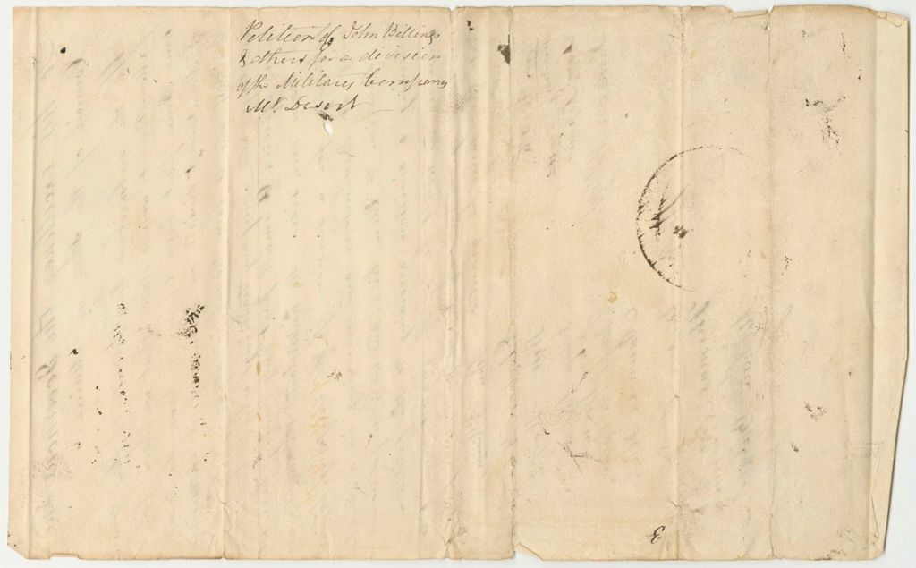 Miniature of Petition of John Billings and Others for a Division of the Military Company in Mt. Desert