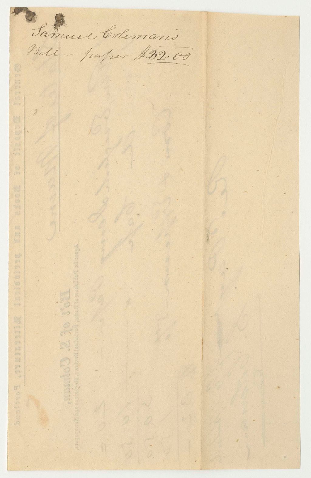 Miniature of Samuel Coleman's Bill for Paper