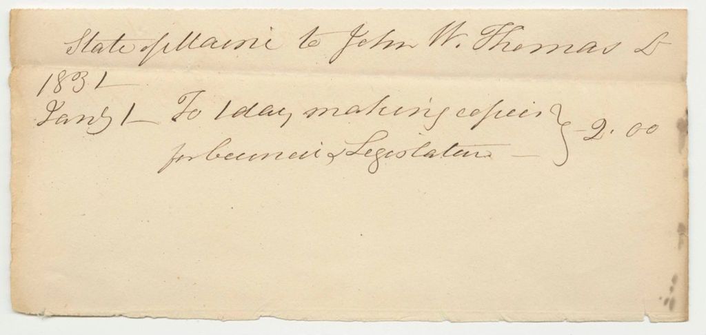 Miniature of Account of John W. Thomas, Clerk in the Secretary of State's Office
