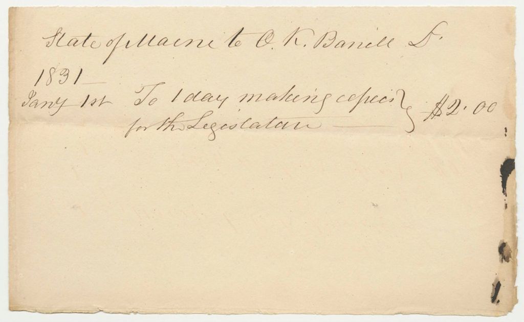 Miniature of Account of Oliver K. Banell, Clerk in the Secretary of State's Office