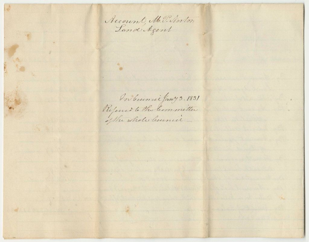Miniature of Account of Milford P. Norton, Land Agent