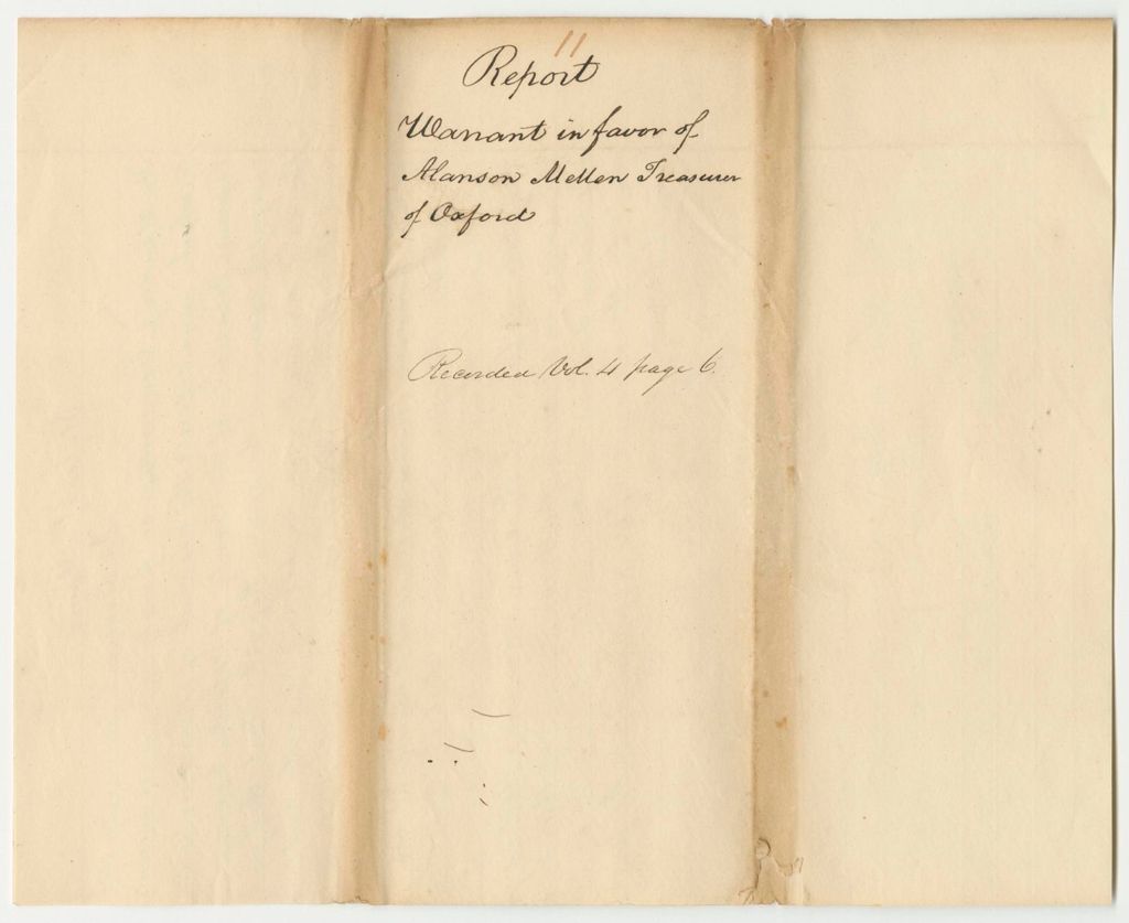 Miniature of Report 11: Report on the Warrant in Favor of Alanson Mellen, Treasurer of Oxford County