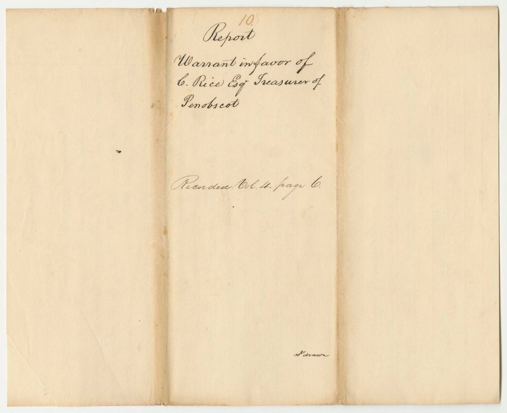 Miniature of Report 10: Report on the Warrant in Favor of Charles Rice, Esq., Penobscot County Treasurer