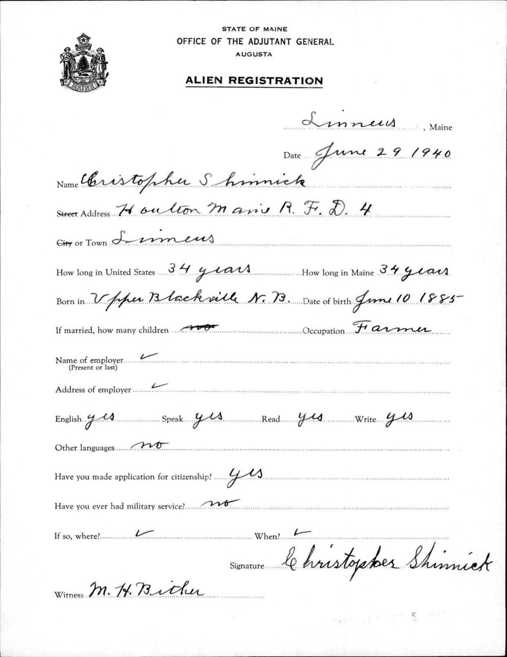 Miniature of Alien Registration- Shinnick, Christopher (Limestone, Aroostook County)