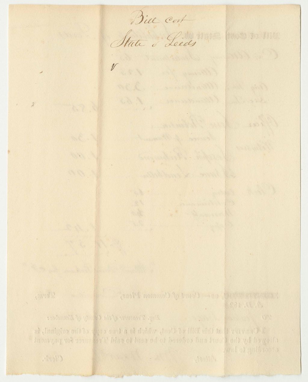 Miniature of State of Maine v. Inhabitants of Leeds, Bill of Cost in the Court of Common Pleas in Kennebec, December Term 1830