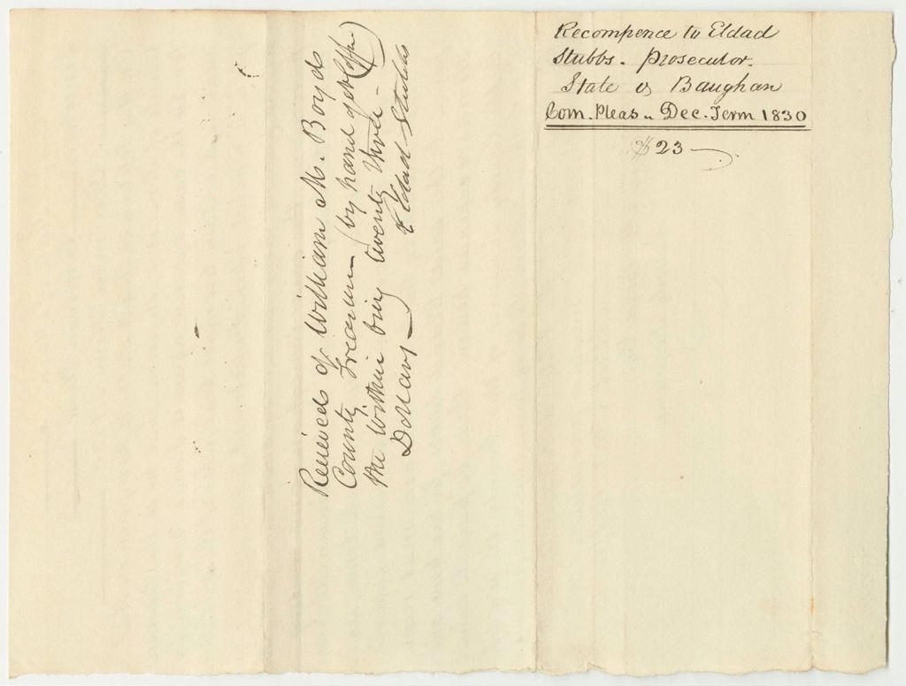 Miniature of Recompence to Eldad Stubbs, Prosecutor, in State v. Baughan at the Court of Common Pleas in Lincoln County, December Term 1830