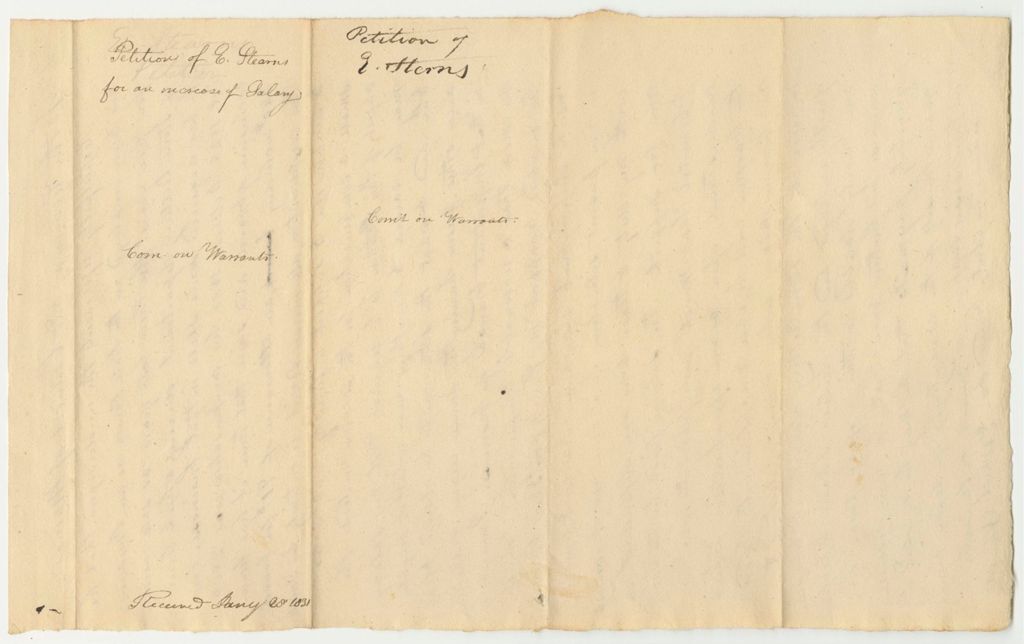 Miniature of Petition of Ezekial Stearns, Overseer at the State Prison for an Increase in Salary