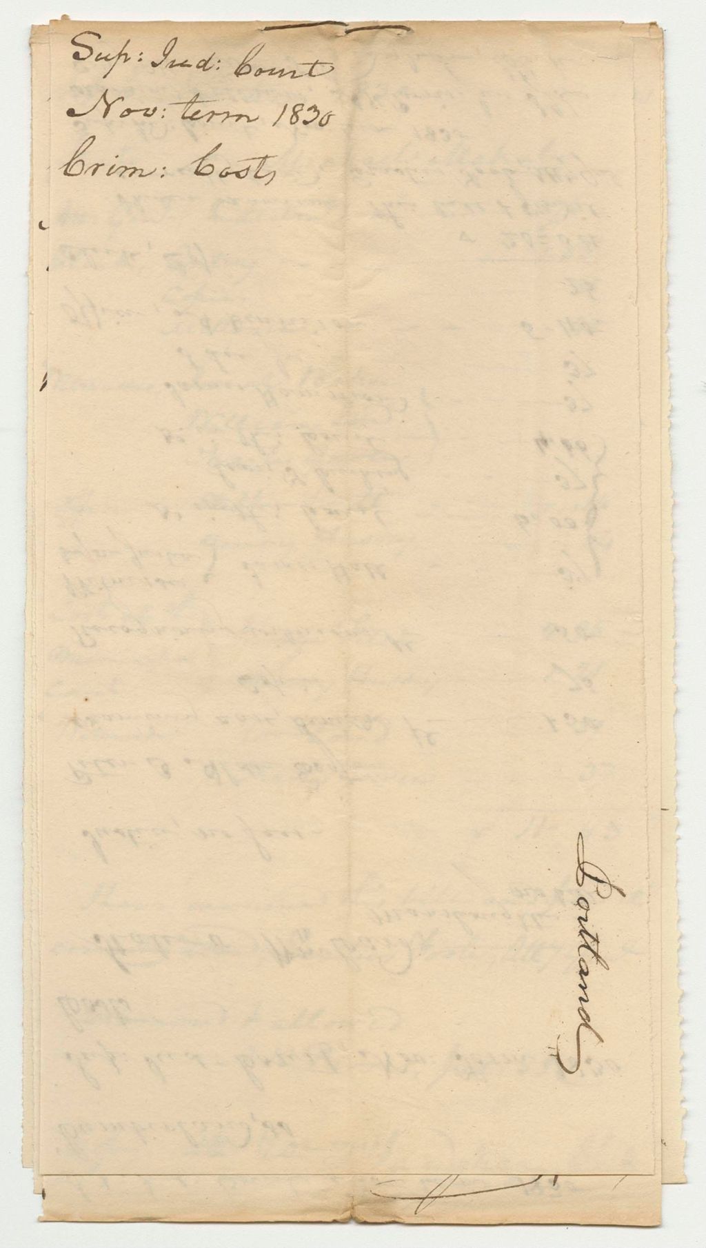 Miniature of Bills of Cost in Criminal Prosecutions at the Supreme Judicial Court in Cumberland County, November Term 1830