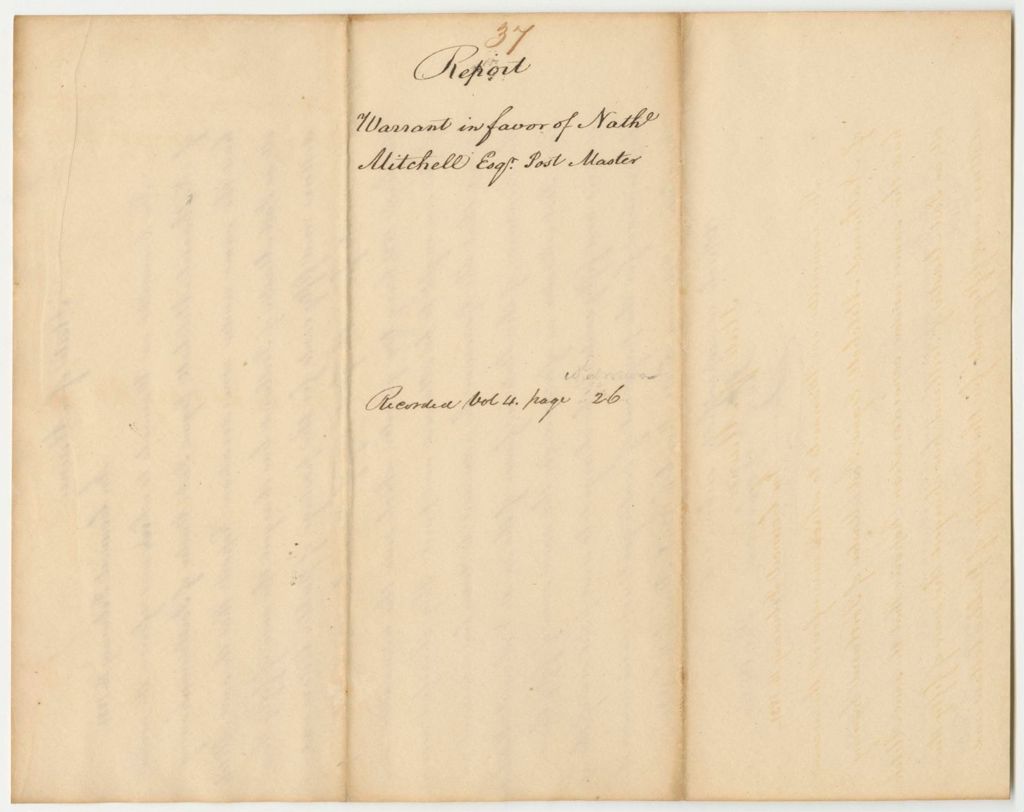 Miniature of Report 37: Report on the Warrant in Favor of Nathaniel Mitchell, Esq., Postmaster of Portland