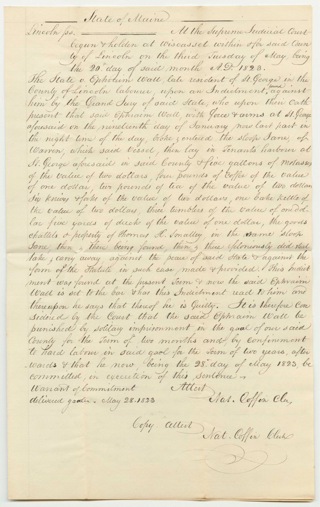 Miniature of State v. Ephraim Wall, Copy of Record