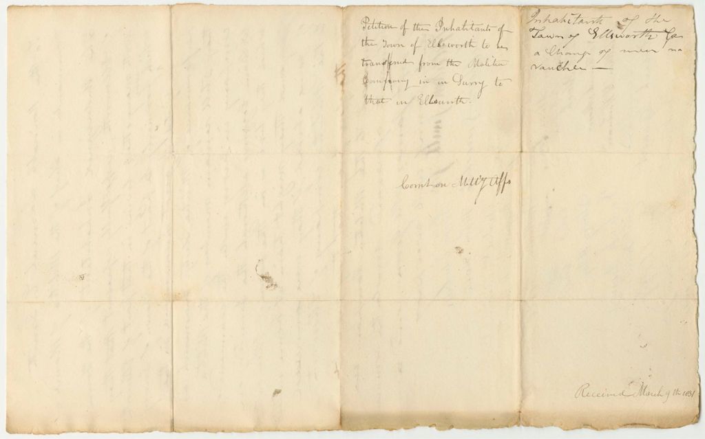 Miniature of Petition of the Inhabitants of the Town of Ellsworth to be Annexed from the Militia Company in Surry to that in Ellsworh