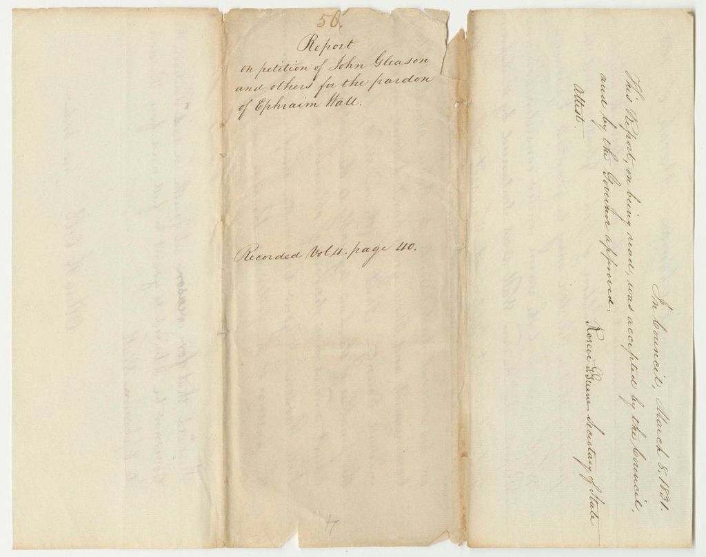 Miniature of Report 56: Report on the Petition of John Gleason and Others for the Pardon of Ephraim Wall