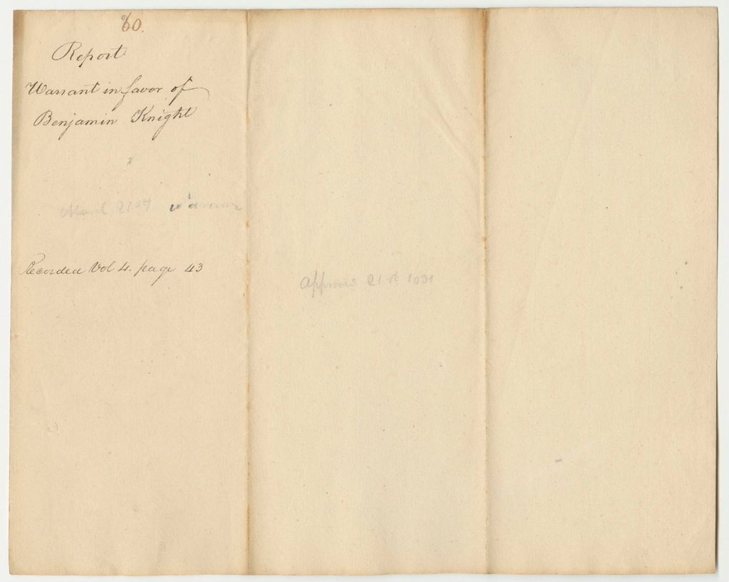 Miniature of Report 60: Report on the Warrant in Favor of Benjamin Knight