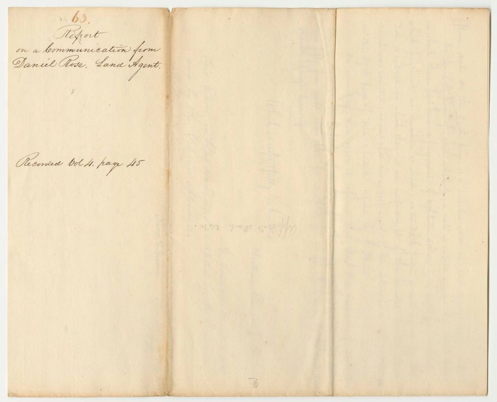 Miniature of Report 63: Report on the Communication from Daniel Rose, Land Agent