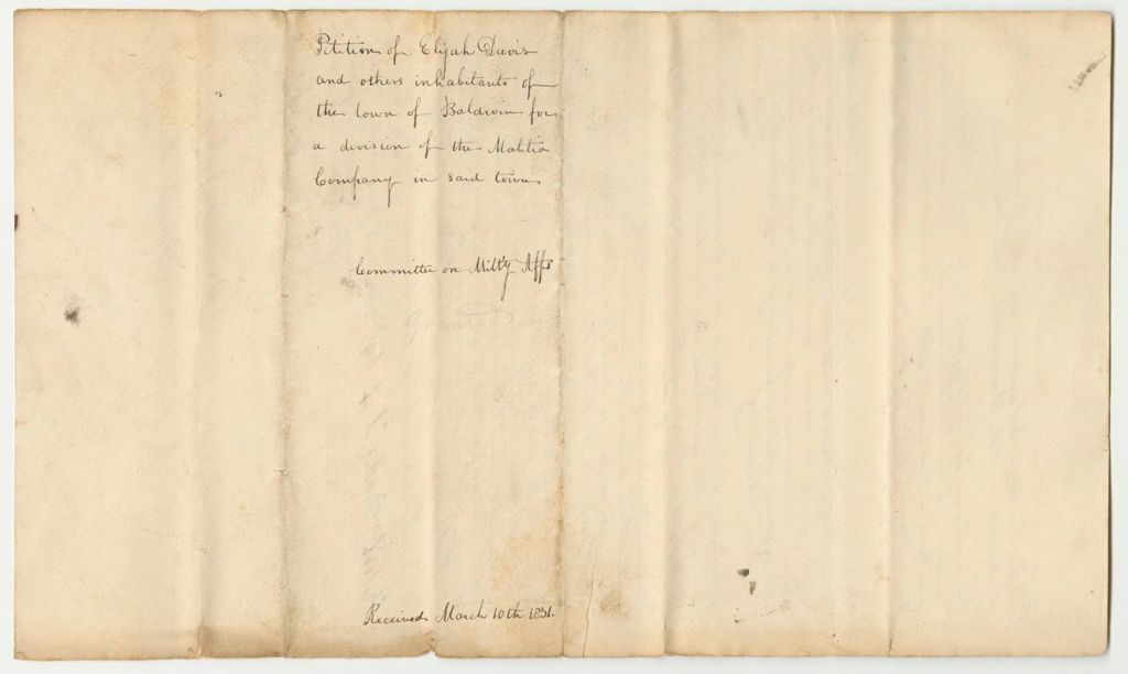 Miniature of Petition of Josiah Milliken and Others, Inhabitants of the Town of Baldwin, for a Division of the Militia Company in Said Town