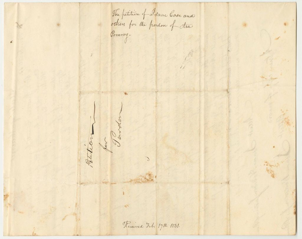 Miniature of Petition of Isaac Case and Others for the Pardon of Asa Pomroy