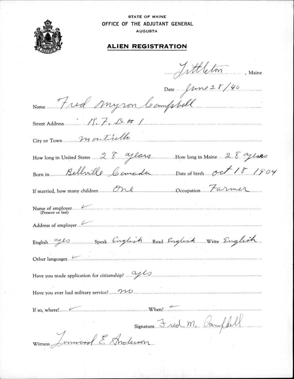 Miniature of Alien Registration- Campbell, Fred M. (Limestone, Aroostook County)