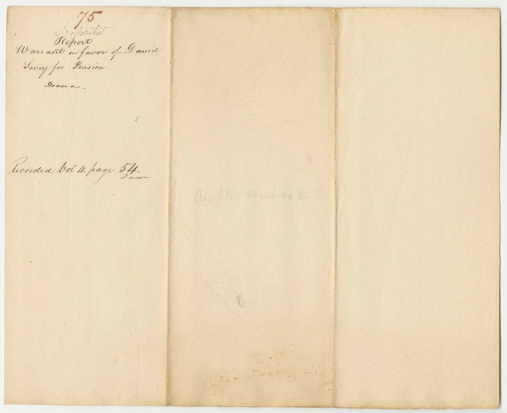 Miniature of Report 75: Report on the Warrant in Favor of David Sevey for a Pension