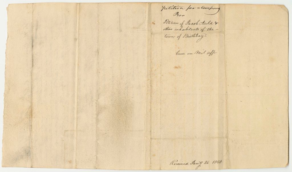 Miniature of Petition of Jacob Auld and Others, Inhabitants of Boothbay, for Disbanding a Militia in Said Town
