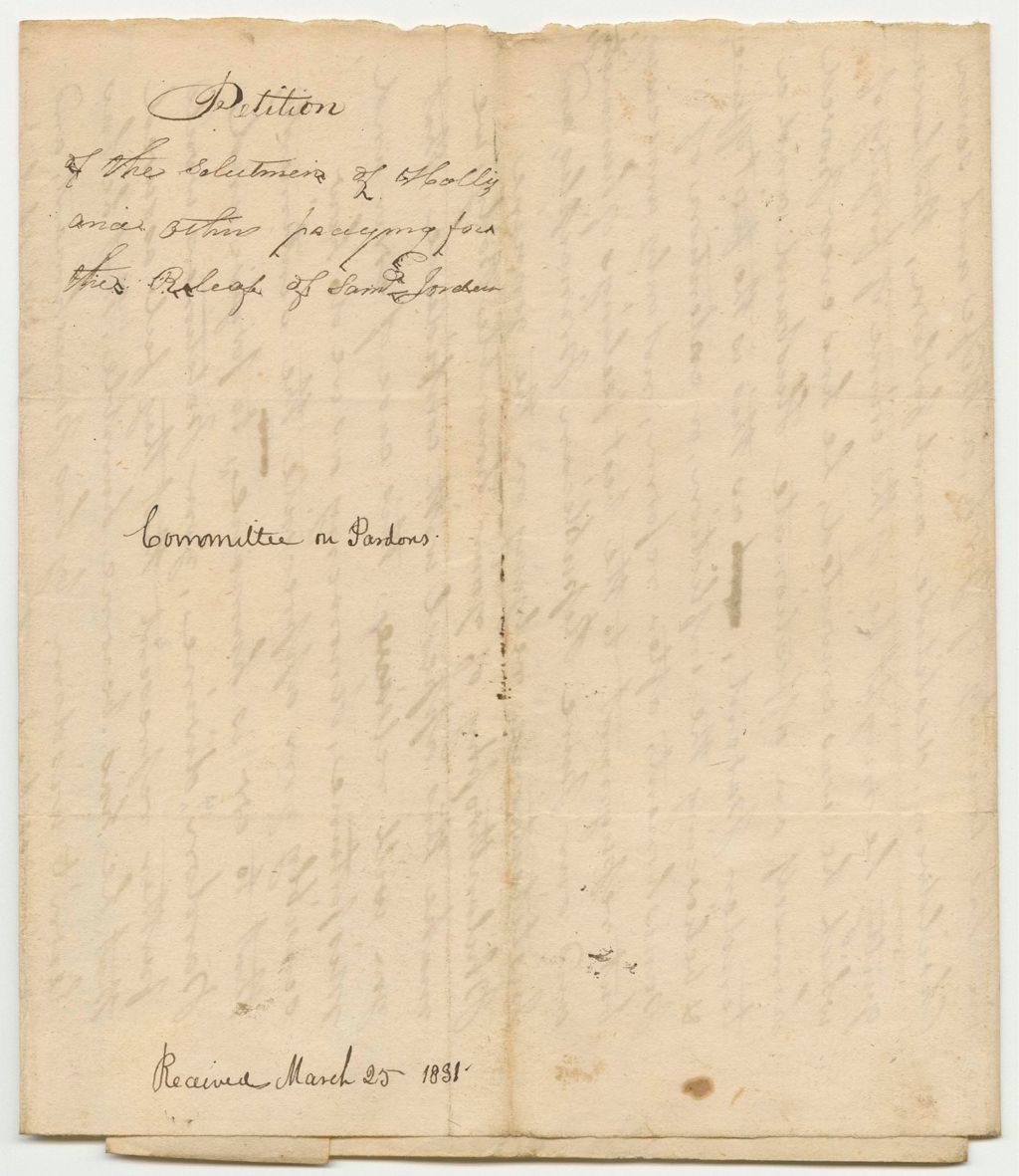 Miniature of Petition of the Selectmen of Hollis and Others, Praying for the Relief of Samuel Jordan
