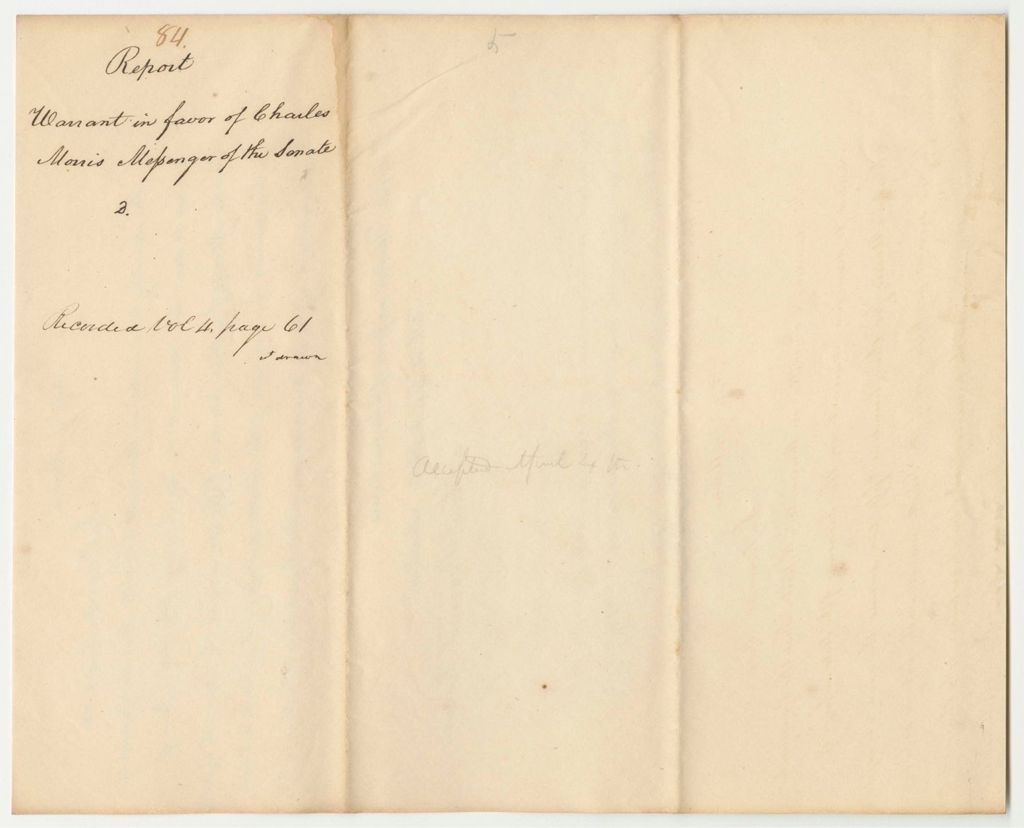 Miniature of Report 84: Report on the Warrant in Favor of Charles Morris, Messenger of the Senate