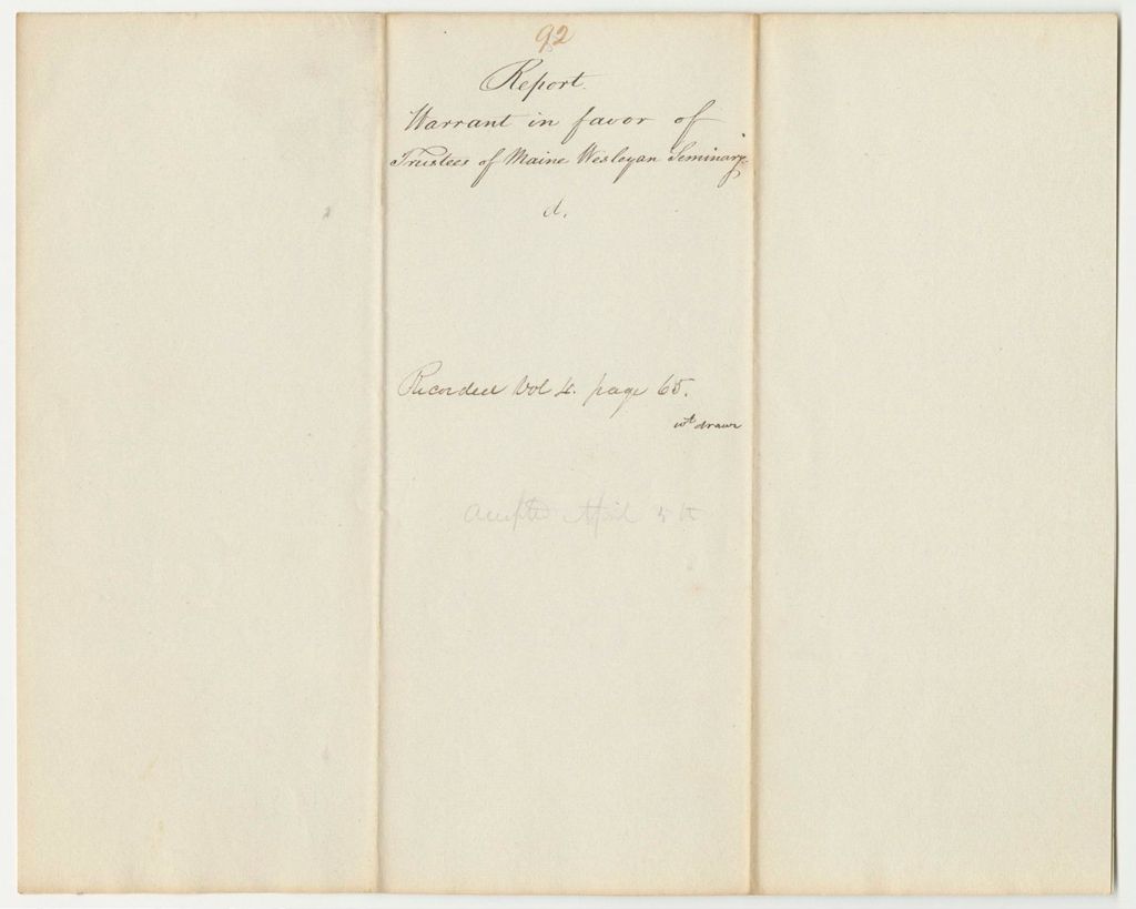 Miniature of Report 92: Report on the Warrant in Favor of the Trustees of Maine Wesleyan Seminary