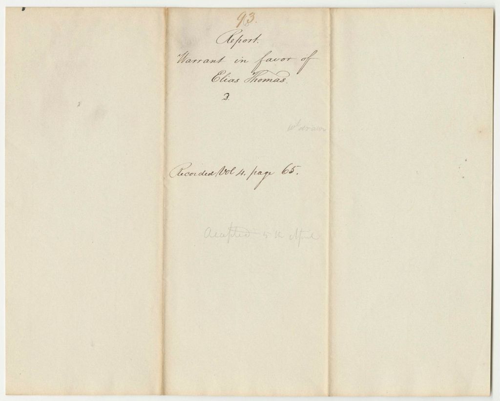 Miniature of Report 93: Report on the Warrant in Favor of Elias Thomas