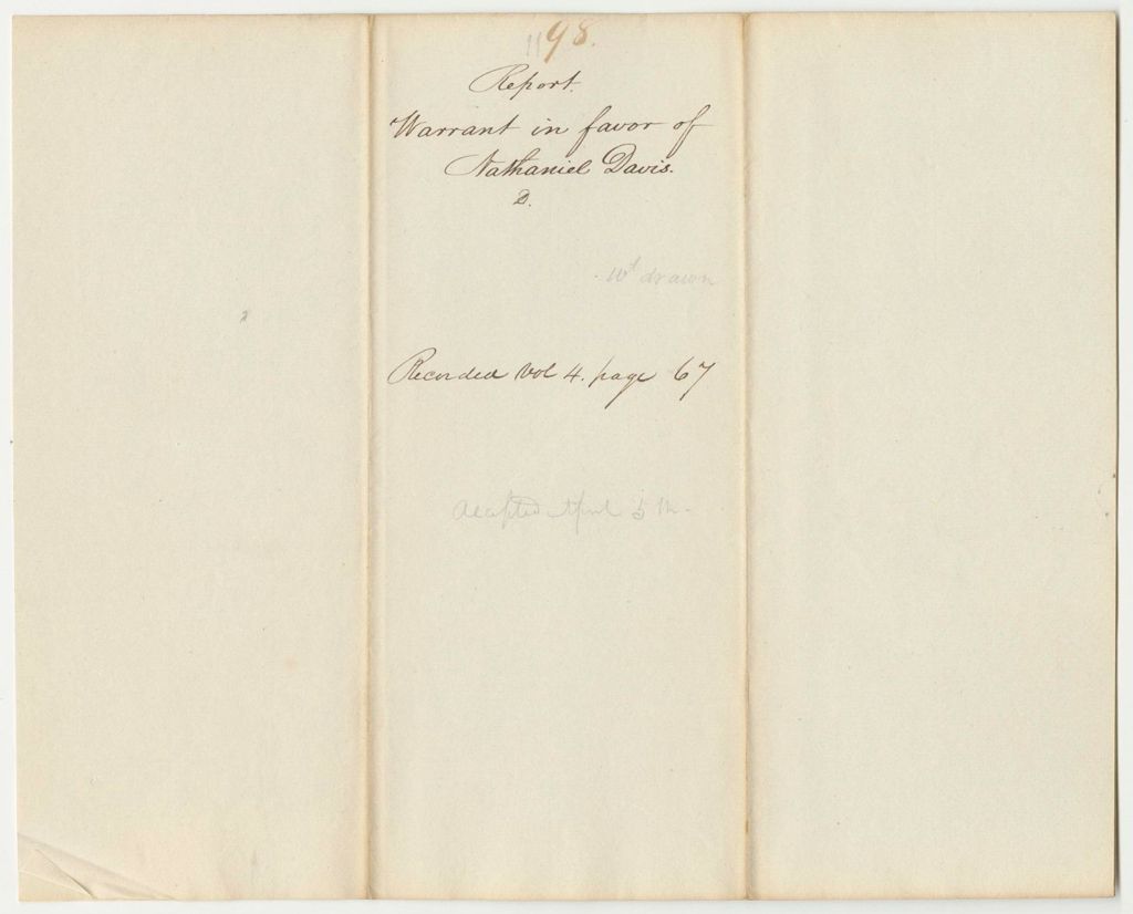 Miniature of Report 98: Report on the Warrant in Favor of Nathaniel Davis as Compensation for a Horse Killed at a Regimental Review