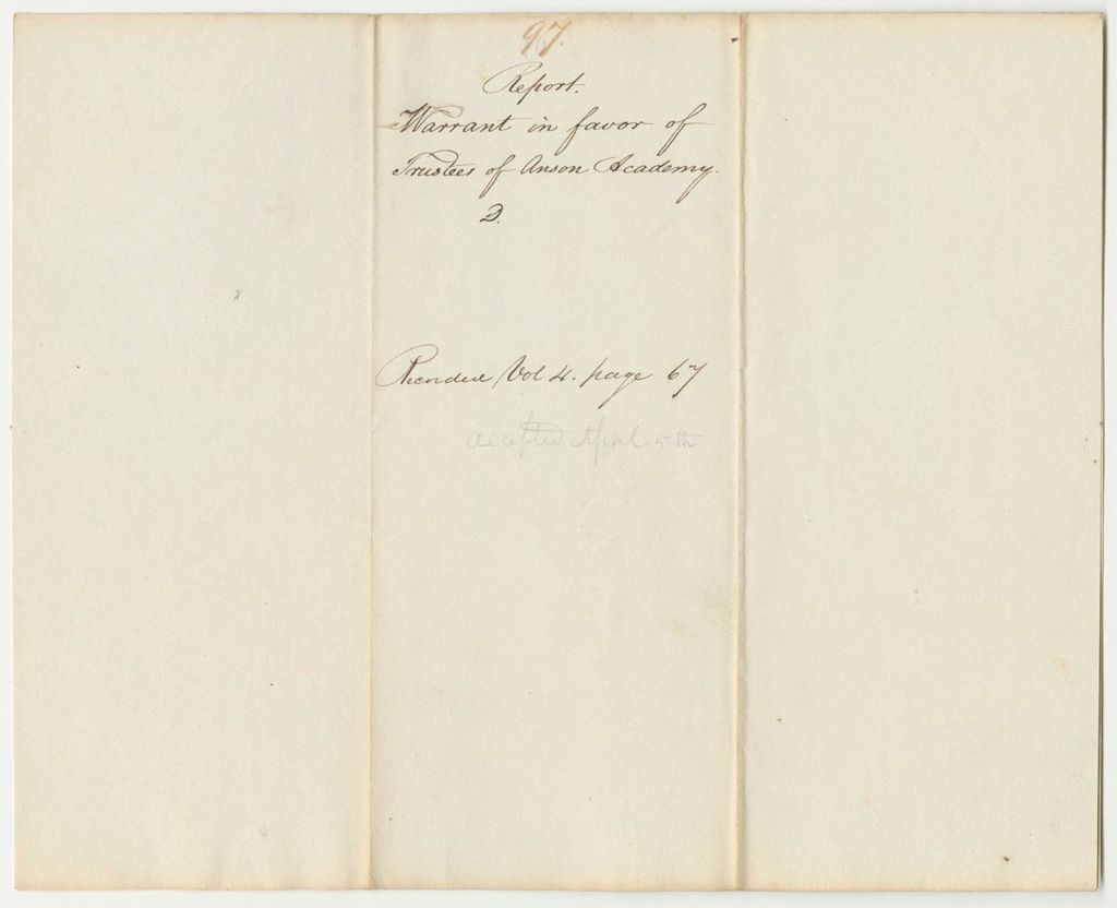 Miniature of Report 97: Report on the Warrant in Favor of Anson Academy