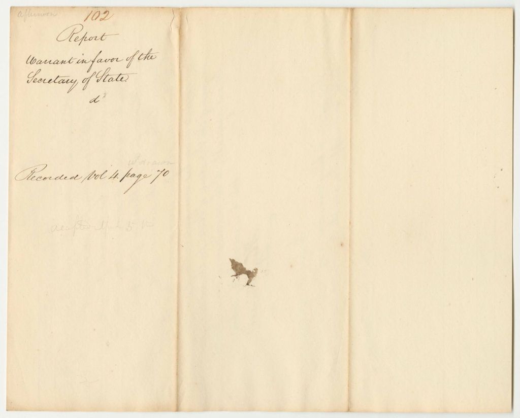 Miniature of Report 102: Report on the Warrant in Favor of Secretary of State