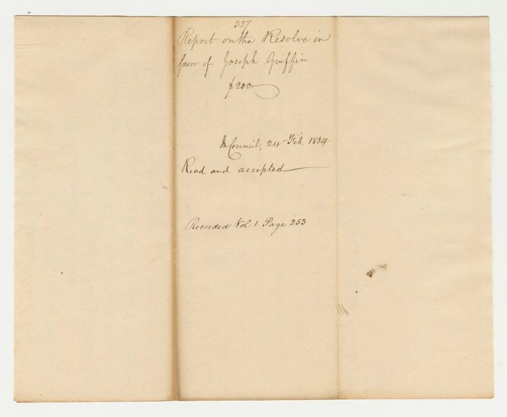 Miniature of Report 327: Report on the Resolve in Favor of Joseph Griffin