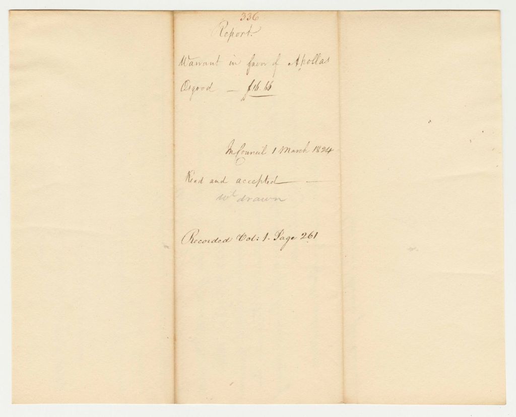 Miniature of Report 336: Report on the Warrant in Favor of Apollas Osgood
