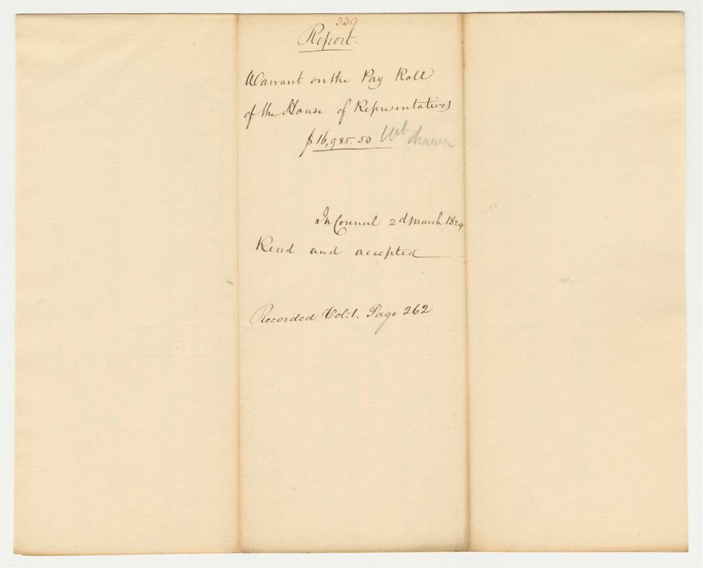 Miniature of Report 339: Report on the Warrant on the Payroll of the House of Representatives