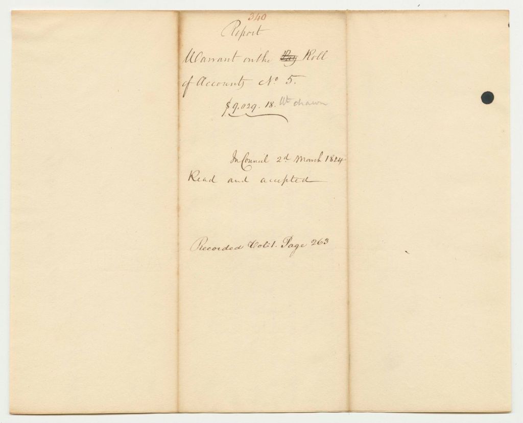 Miniature of Report 340: Report on the Warrant of the Roll of Accounts