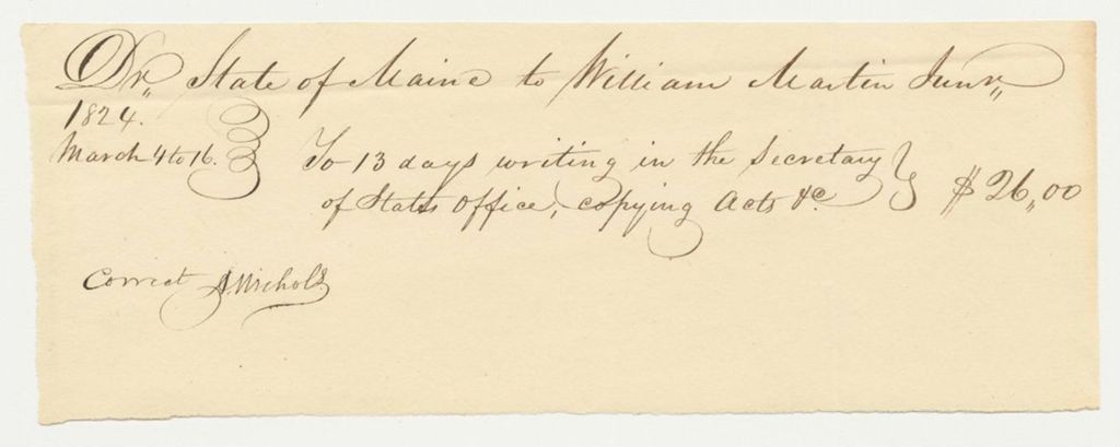 Miniature of Receipt for Clerk William Martin
