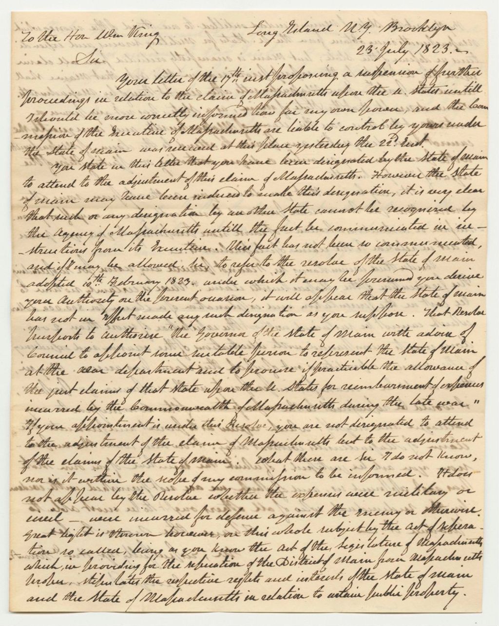 Miniature of Letter from George Sullivan in Response to William King