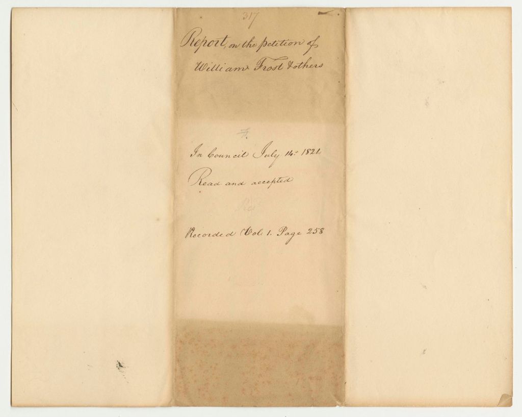 Miniature of Report 317: Report on the Petitions of William Frost and Others