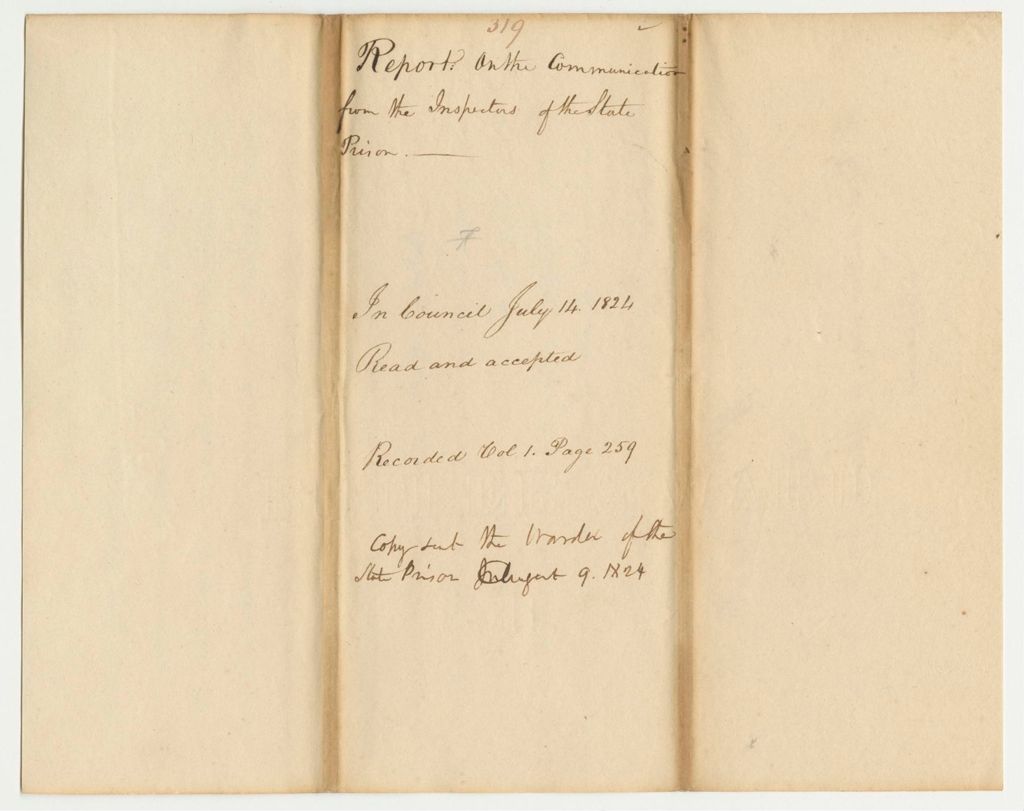 Miniature of Report 319: Report on the Communication from the Inspectors of the State Prison