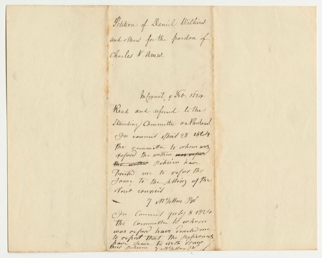 Miniature of Petition of Daniel Wilkins and others for the Pardon of Charles V. Ames