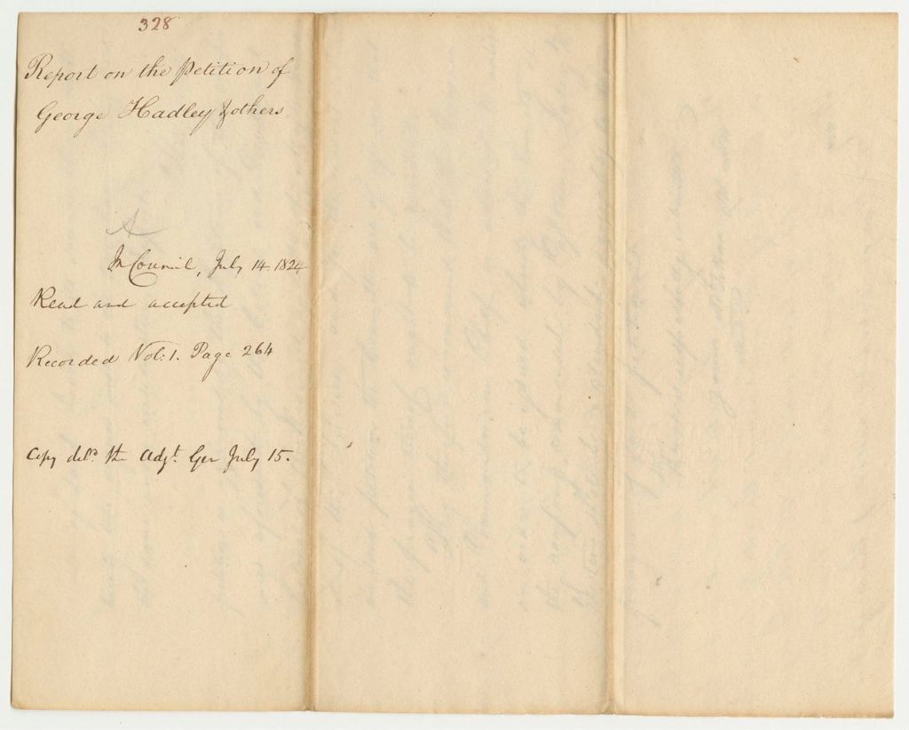 Miniature of Report 328: Report on the Petition of George Hadley and Others to be Annexed to Another Militia Company