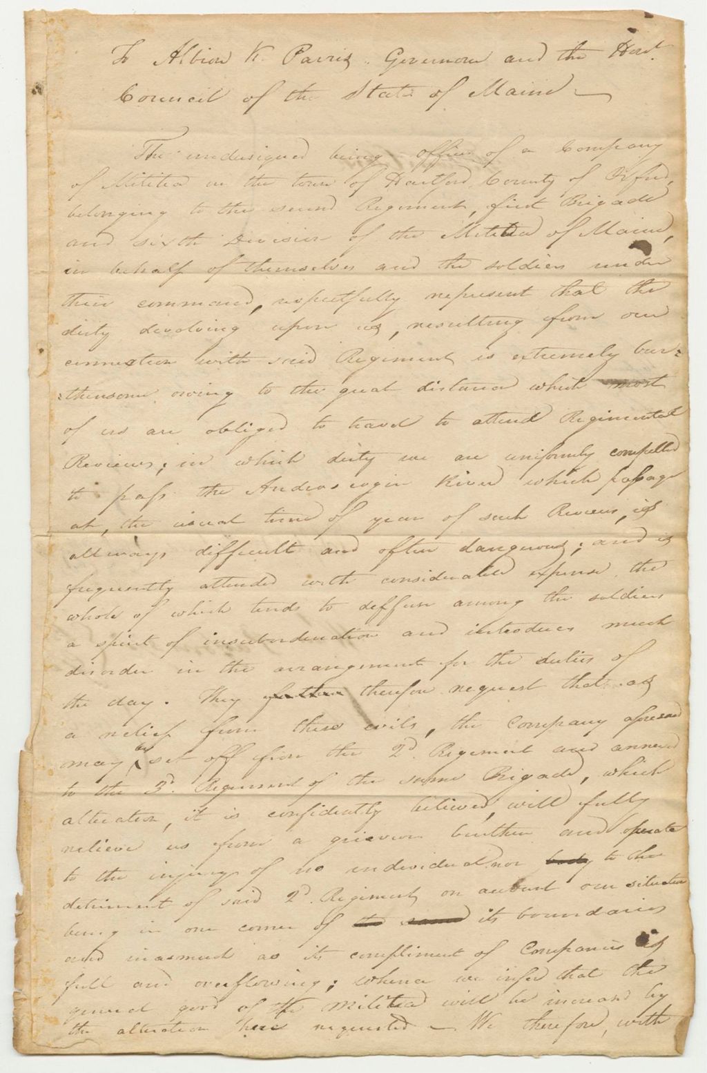 Miniature of Petition of Officers of a Company of Infantry in the Town of Hartford