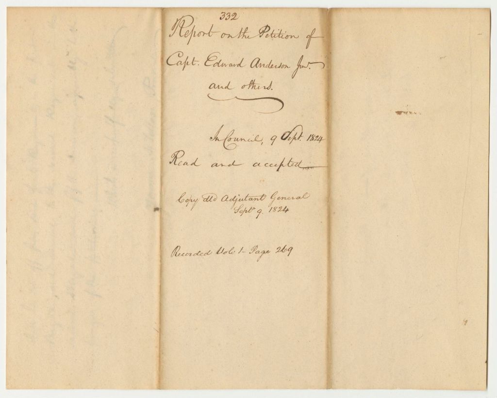 Miniature of Report 332: Report on the Petition of Captain Edward Anderson Jr. and Others to be Set Off to the 2nd Regiment