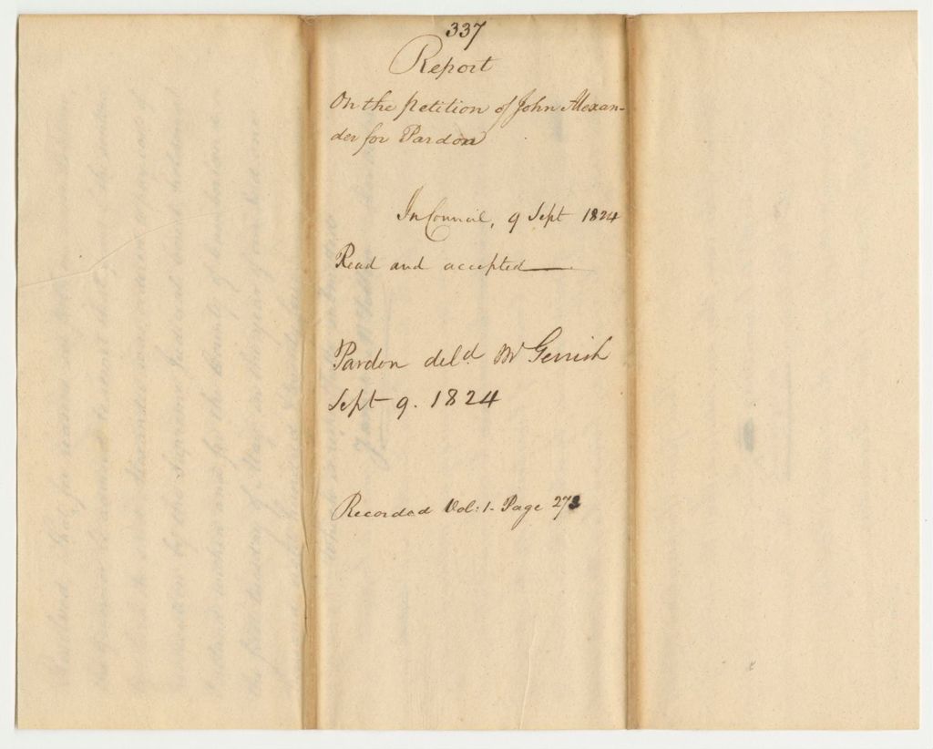 Miniature of Report 337: Report on the Petition of John Aexander for a Pardon