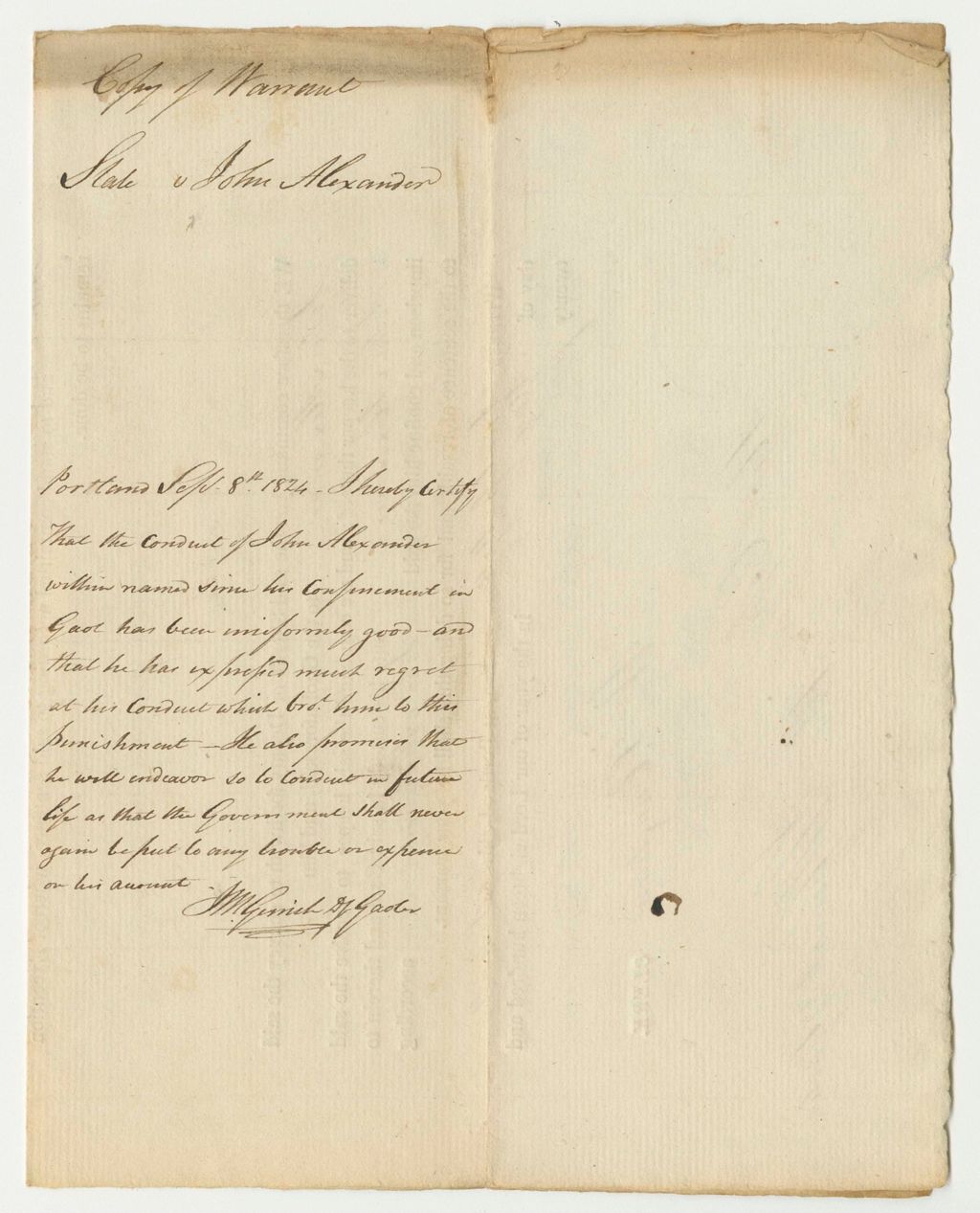 Miniature of Copy of Warrant for State of Maine vs. John Alexander
