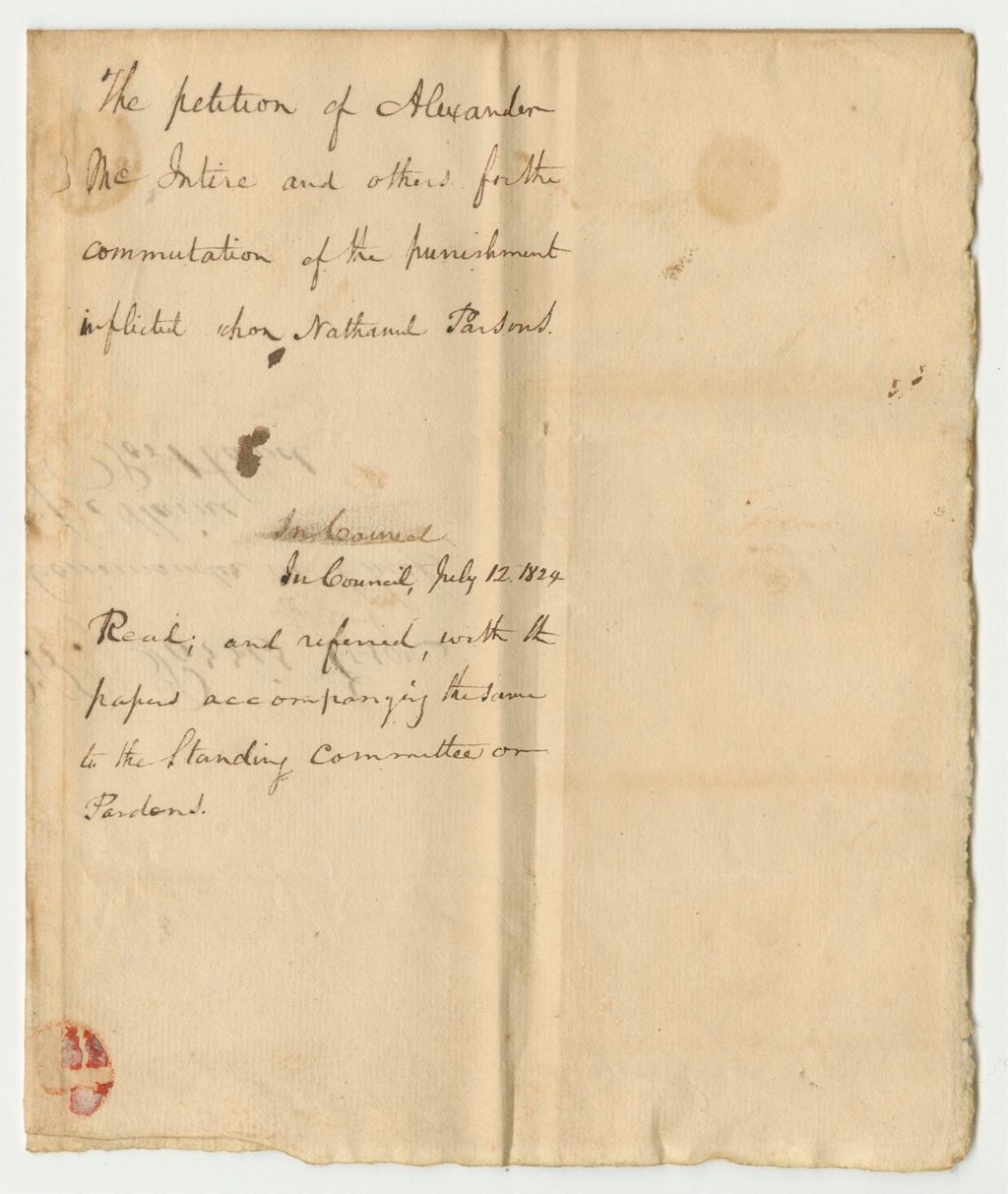 Miniature of Petition of Alexander McIntire and Others for the Commutation of the Punishment Inflicted Upon Nathaniel Parsons
