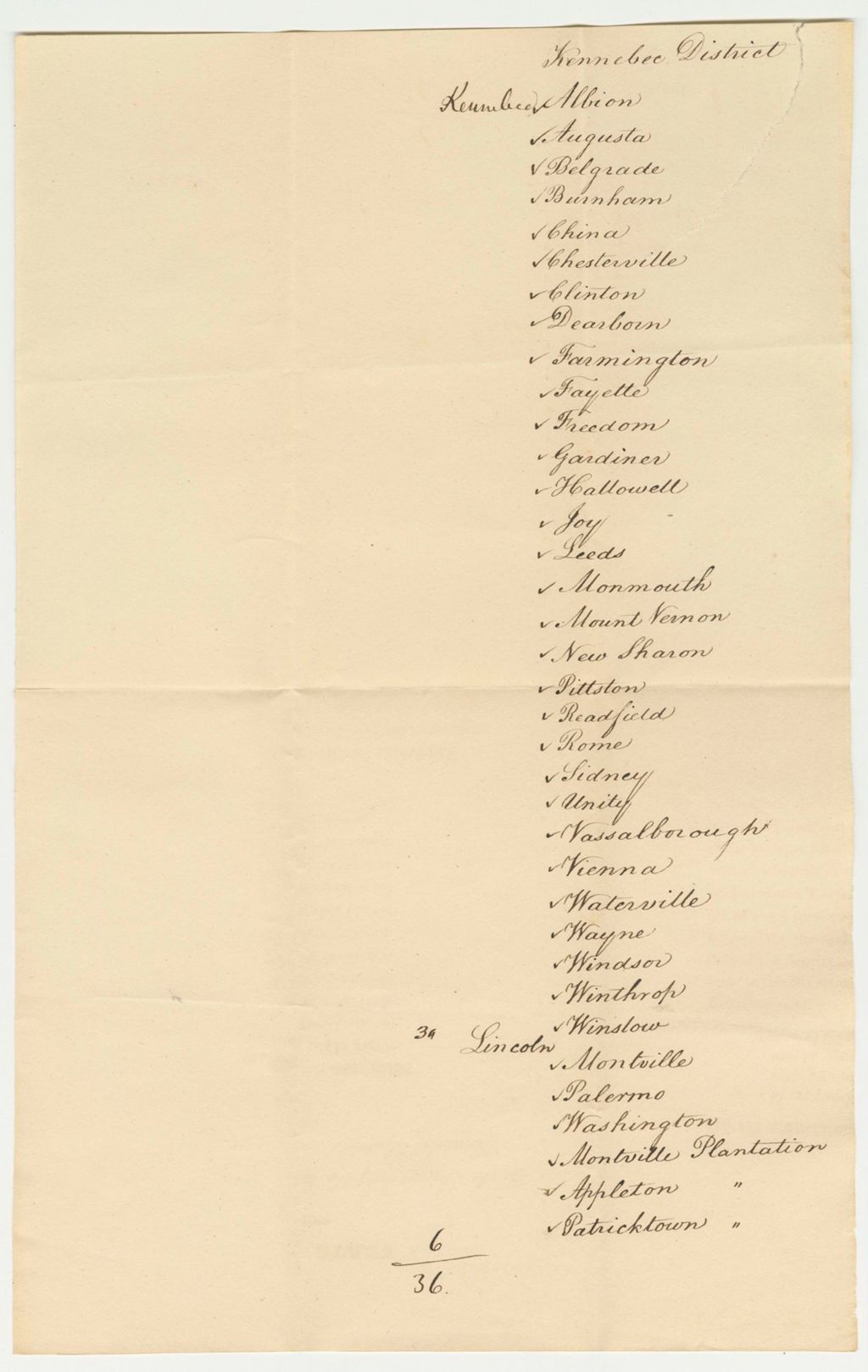 Miniature of List of Towns in Kennebec District