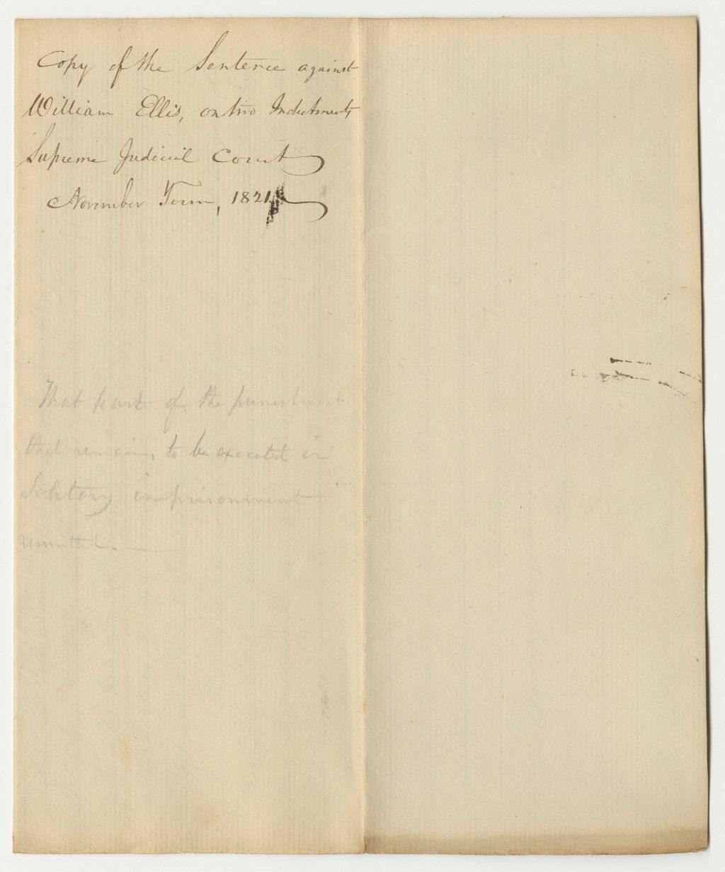 Miniature of Copy of Sentence Against William Ellis, on His Indictment